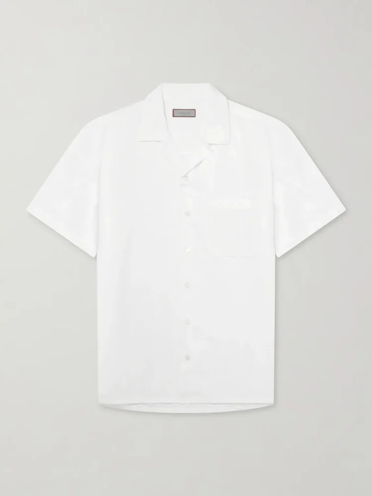 Camp-Collar Cotton and Linen-Blend Shirt
