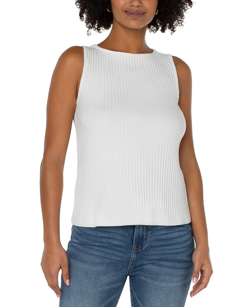 Ribbed Knit Boat Neck Tank Top