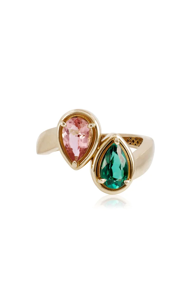 14k Yellow Gold Twin Tourmaline Teardrop Ring