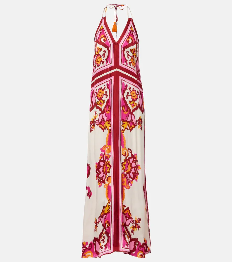 Mary printed halterneck satin maxi dress