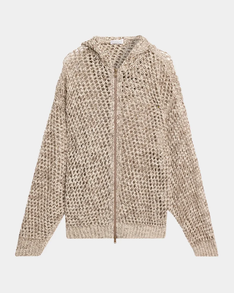 Shimmering Net Knit Zip Hooded Cardigan