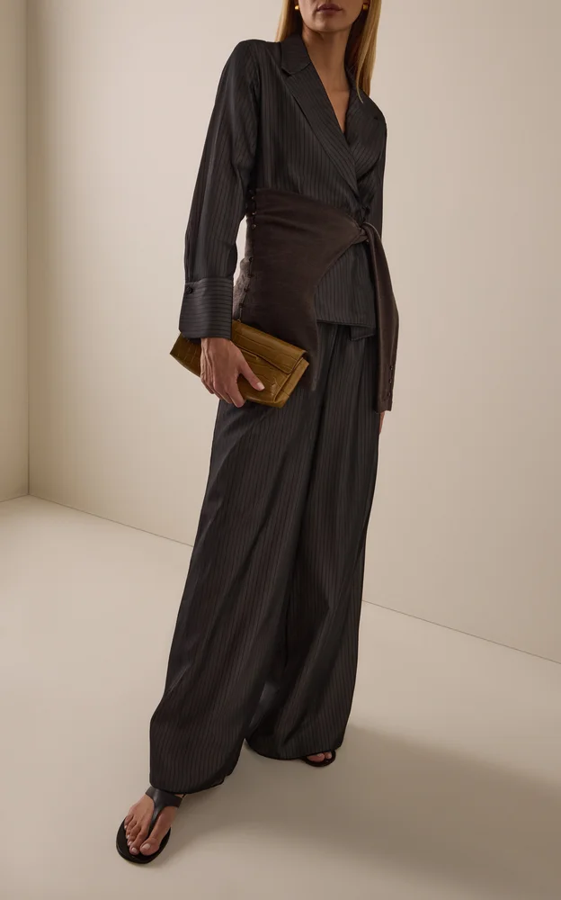 Cairo Pinstriped Silk Trapped Poplin Wide-Leg Pants