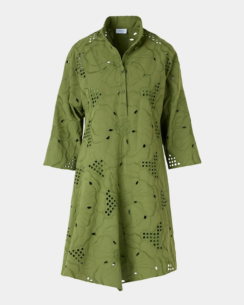 Floral Eyelet Embroidered Asymmetric Mini Shirtdress