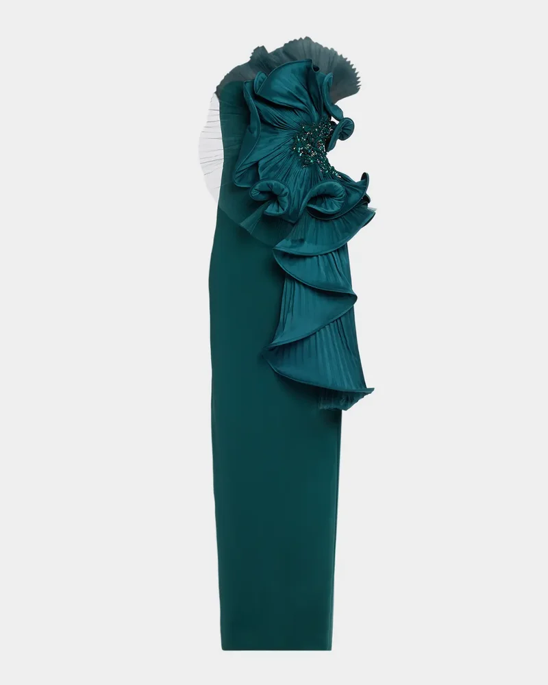 Satin Floral Strapless Column Gown