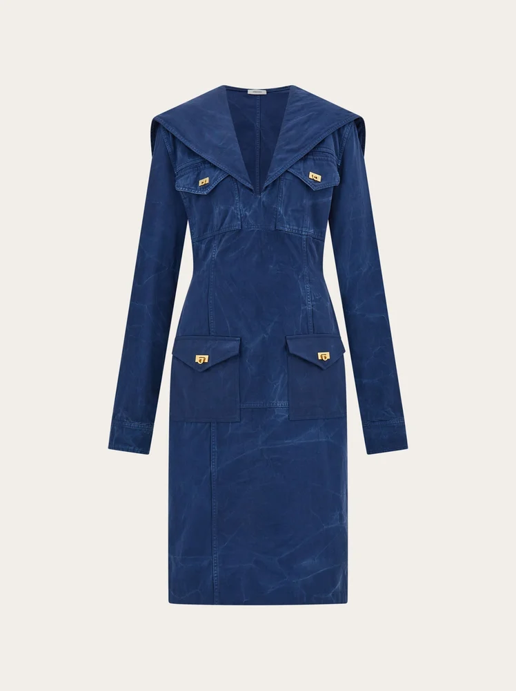 Washed gabardine midi dress