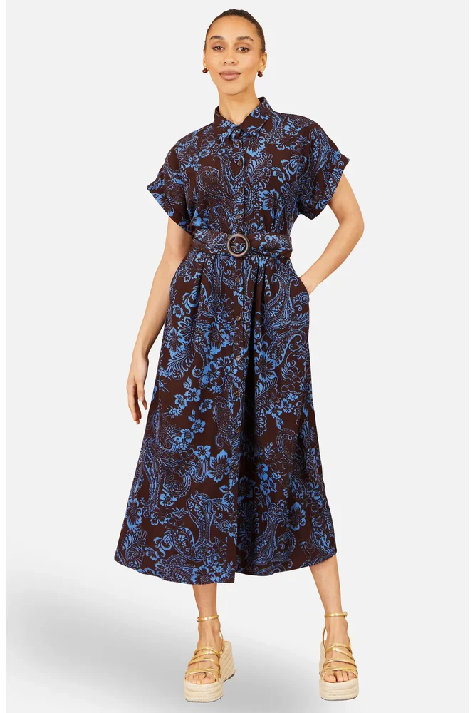 Paisley Belted Midi Shirt Dress