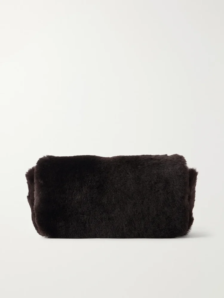 Bead-embellished suede-trimmed shearling clutch bag