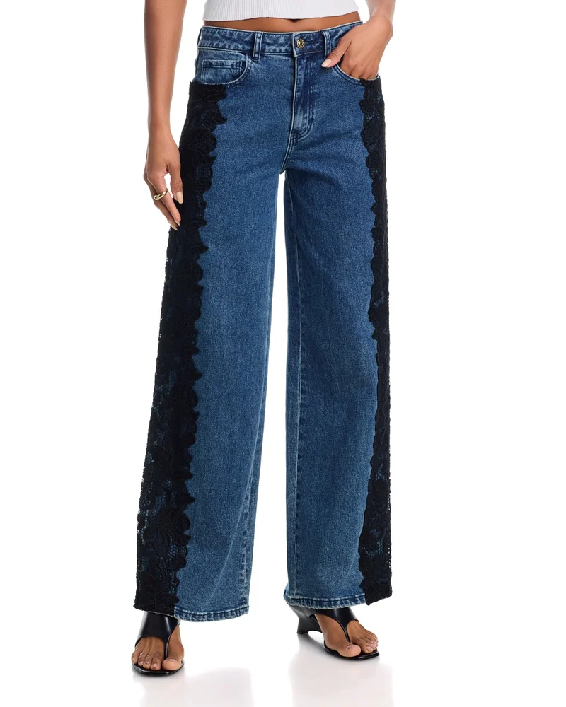 Georgia High Rise Lace Combo Jeans in Vintage Medium Blue