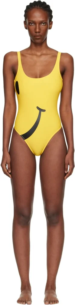 Yellow Smiley Lycra One-Piece Swimsuit