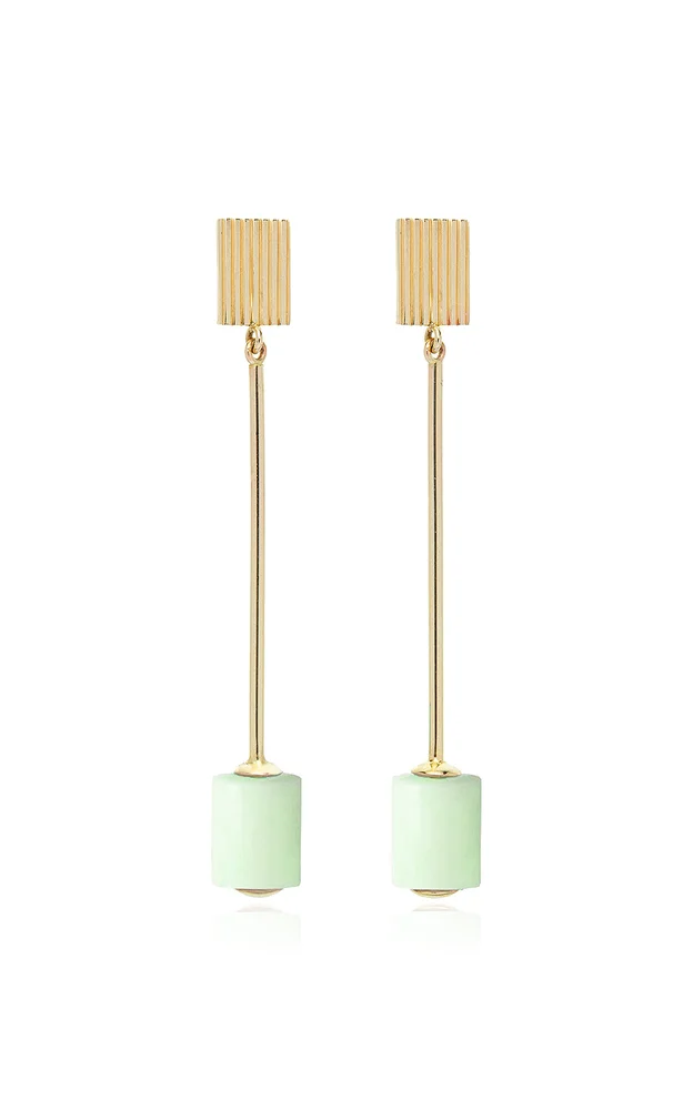 Deco Cilindro 9K Yellow Gold Chrysoprase Earrings