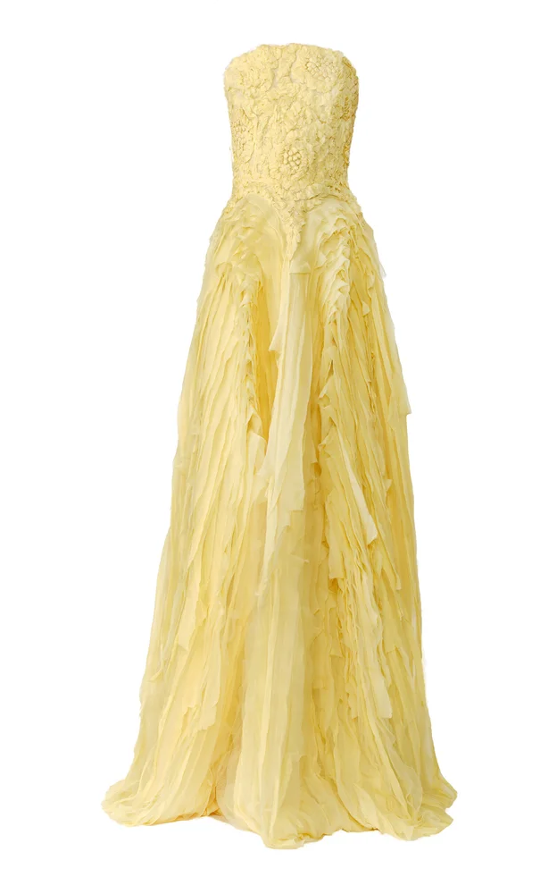 Floral Bustier Chiffon Gown