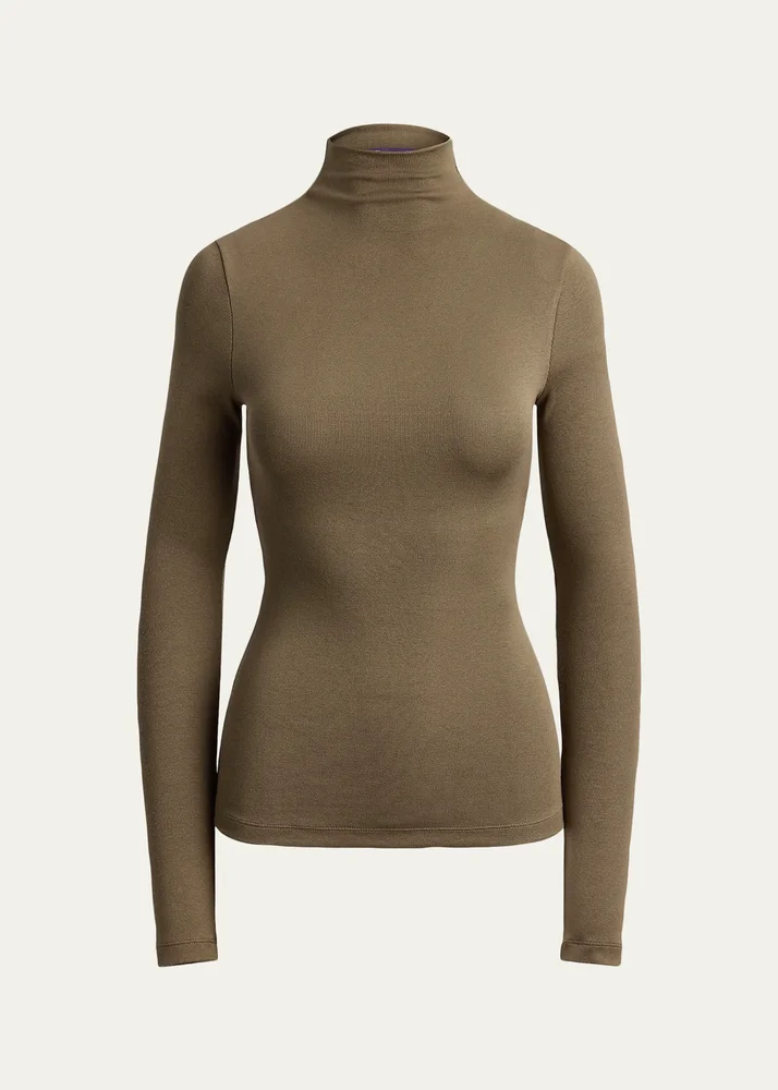 Catia Rib-Knit Stretch Silk Mockneck Top