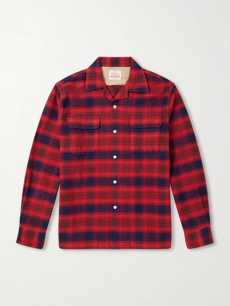 Baker Camp-Collar Checked Cotton Shirt