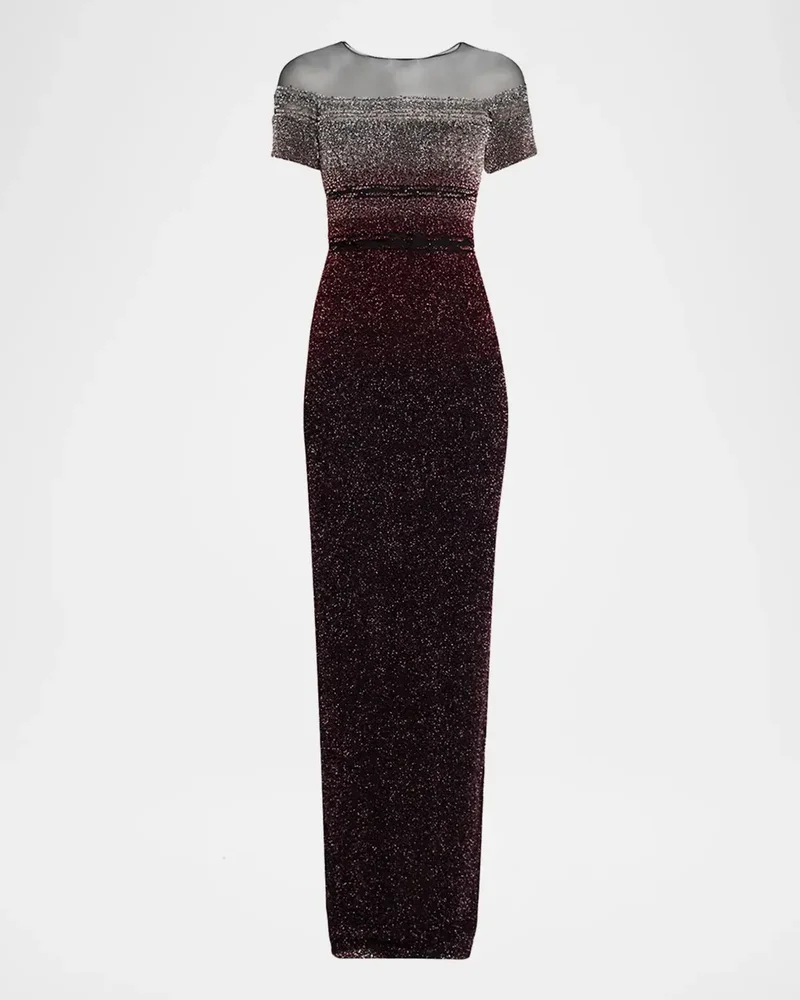 Short-Sleeve Signature Sequined Column Gown