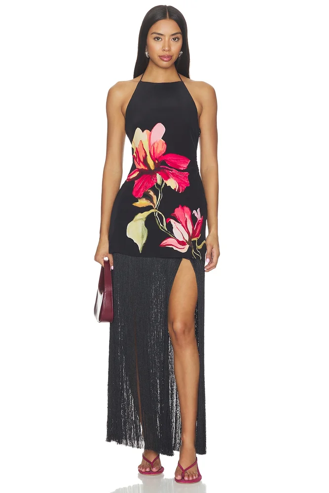 Ruched Bias Fringed Mini Dress
