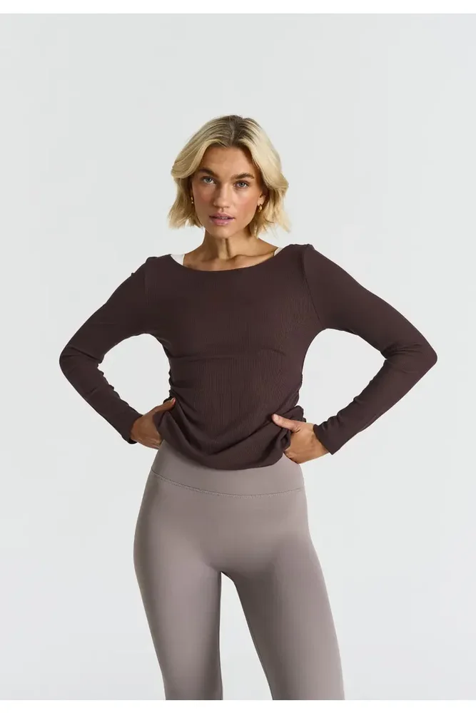 Ribbed Long Sleeve Top (Espresso)