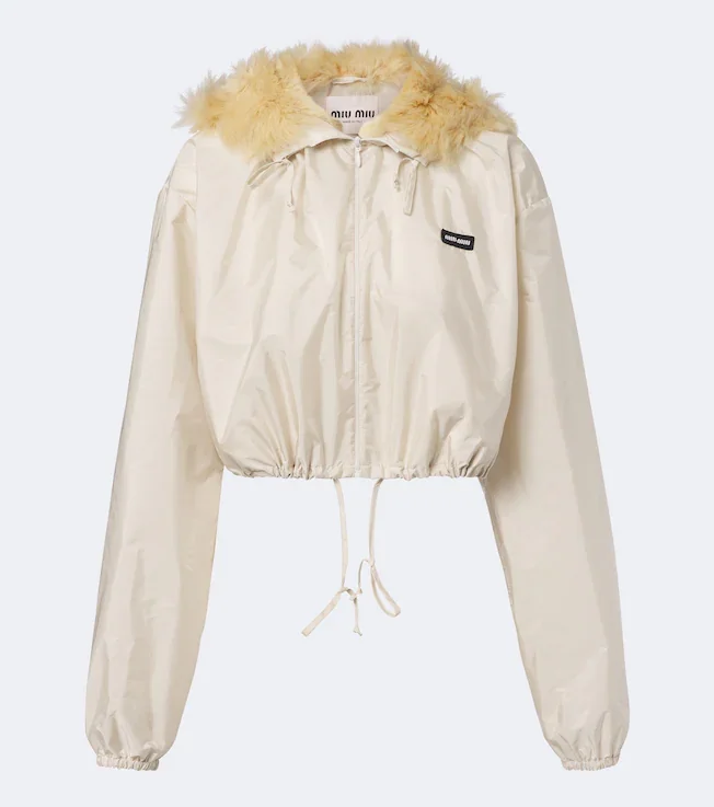 Cropped shearling-trimmed jacket