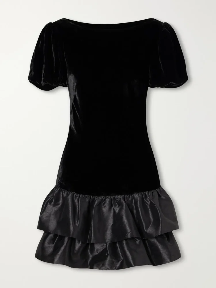 Anabella ruffled velvet and satin mini dress
