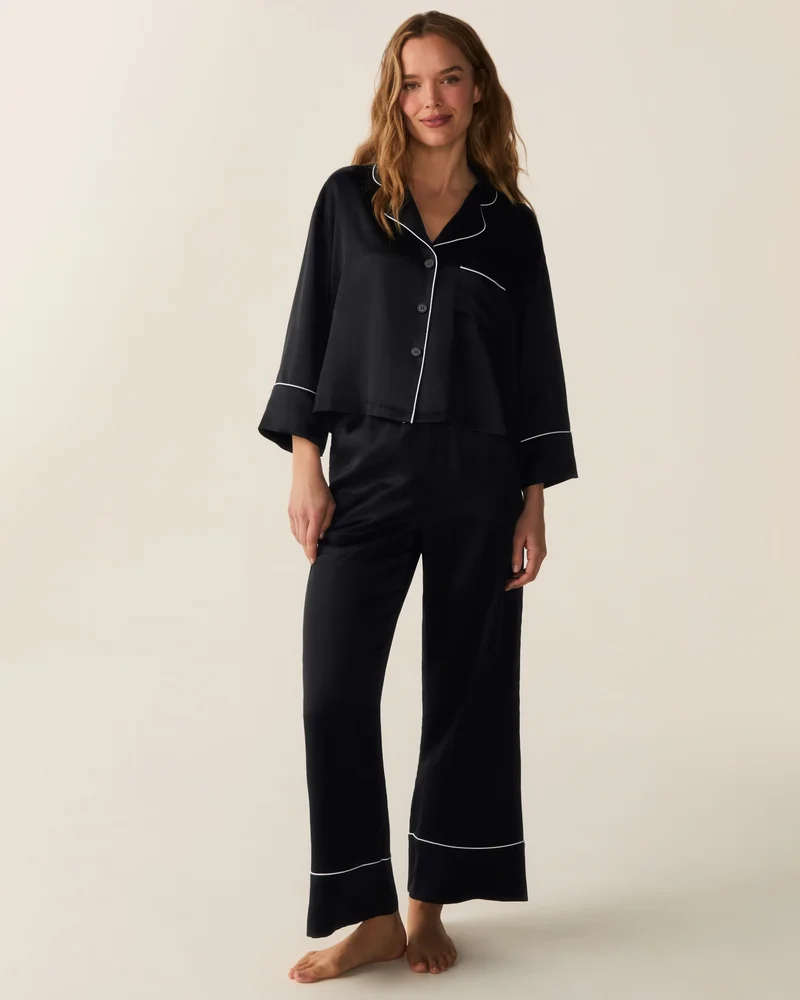 The Celine Silk Pajama Set in Black