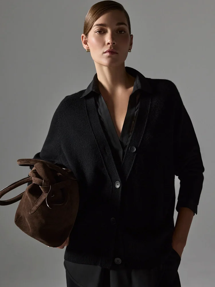 Women's Callie Layered Looker Cardigan in Black Onyx with Black | Brochu Walker