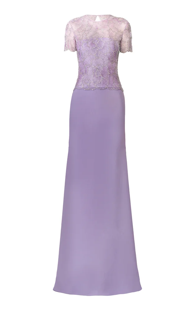 Fit-And-Flare Beaded Crepe Gown