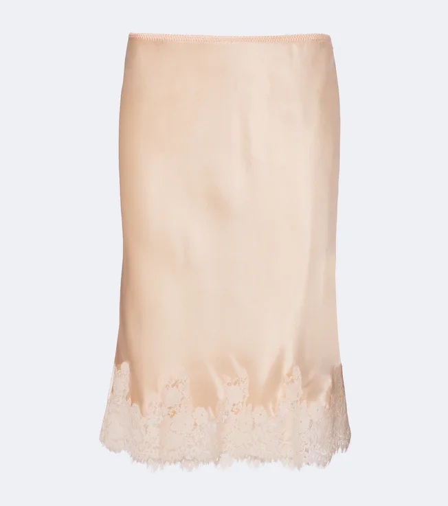 Elowette lace-trimmed silk satin slip skirt