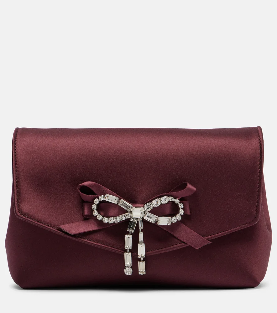 Soft Bow Mini Embellished Satin Clutch