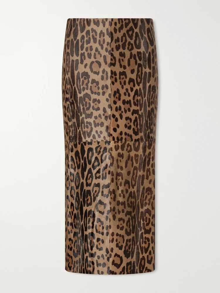 Winona leopard-print calf hair midi skirt