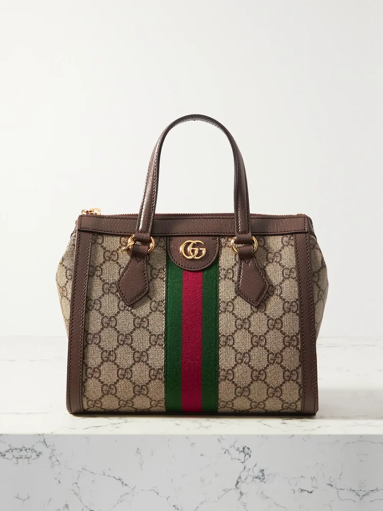 Ophidia leather-trimmed printed coated-canvas tote bag