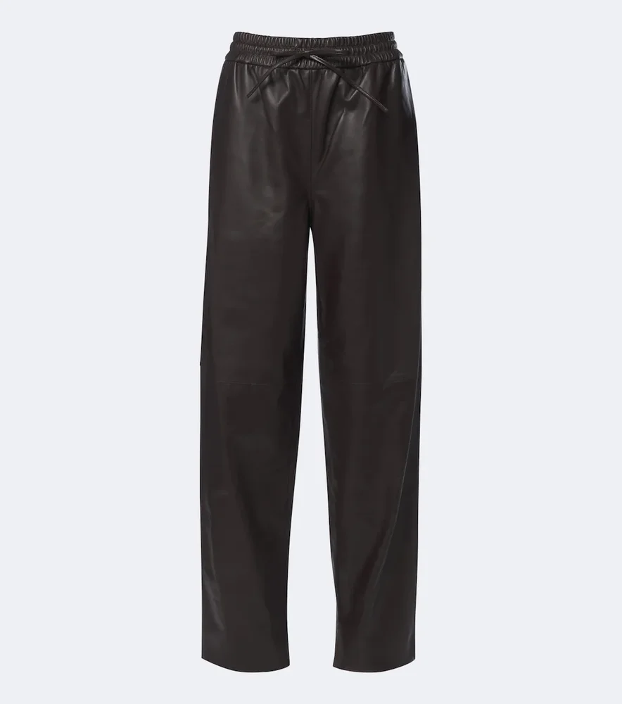 Nat leather barrel-leg pants