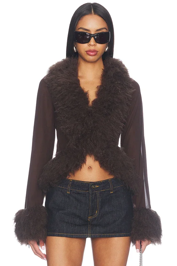x REVOLVE Simone Faux Fur Cardigan