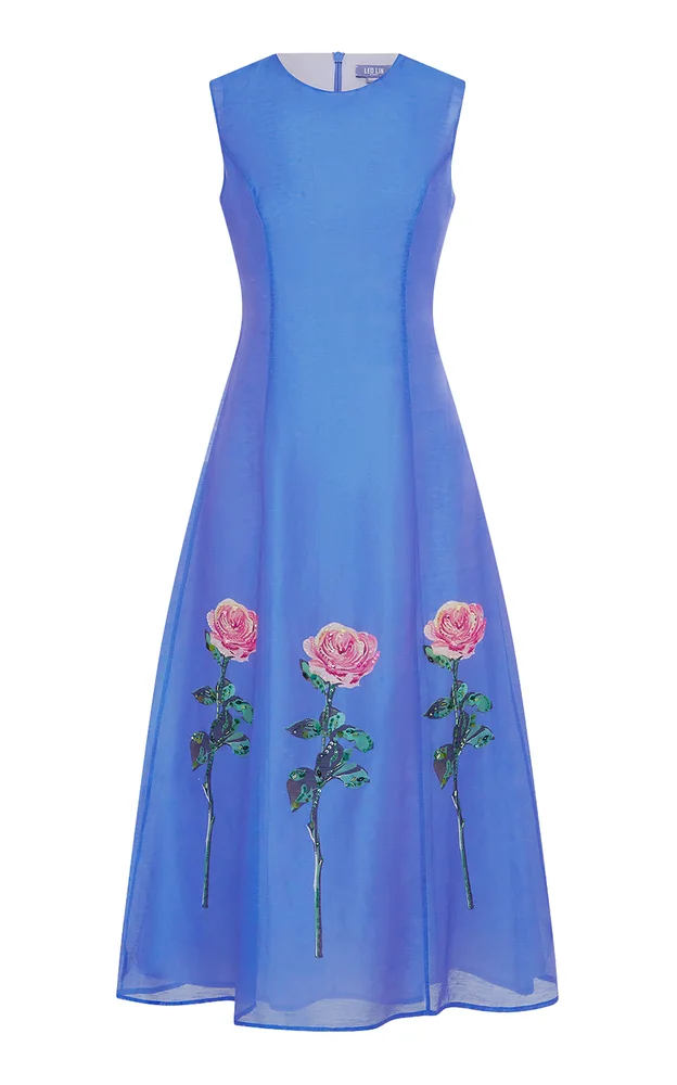 Cleo Embellished Linen-SIlk Midi Dress
