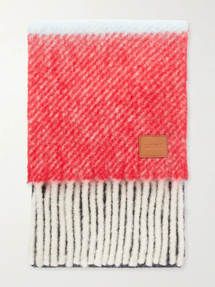 Fringed Striped Brushed Alpaca and Wool-Blend Scarf