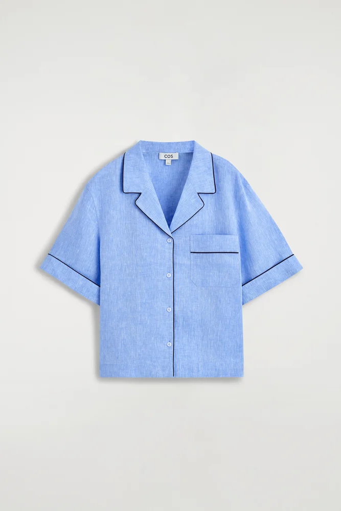 Contrast-piped Linen Resort Shirt