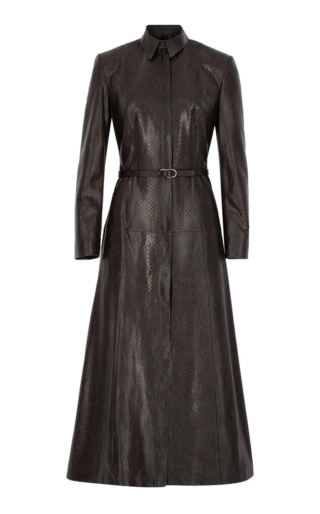 Snake-Effect Leather Coat Dress