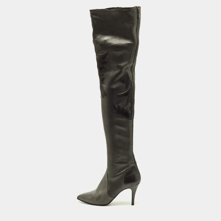Chanel Size 39.5 Metallic Leather Knee Length Boots