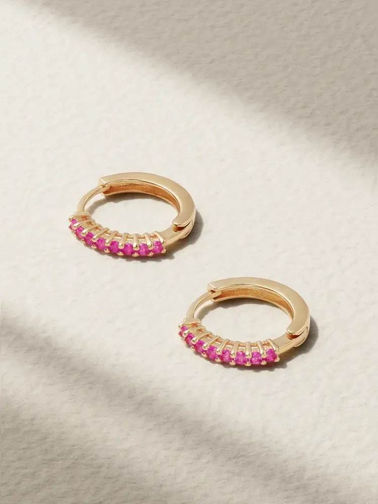 14-karat gold sapphire hoop earrings