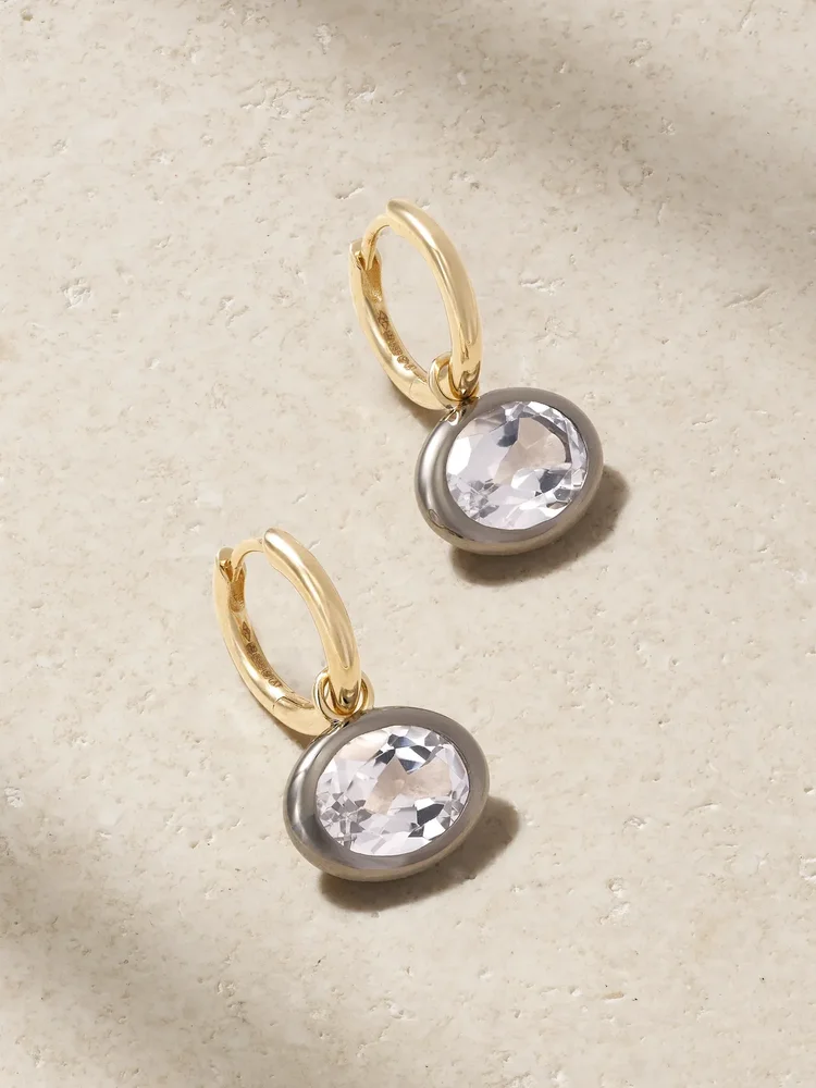 XL Orbit 14-karat recycled gold, rhodium and topaz hoop earrings