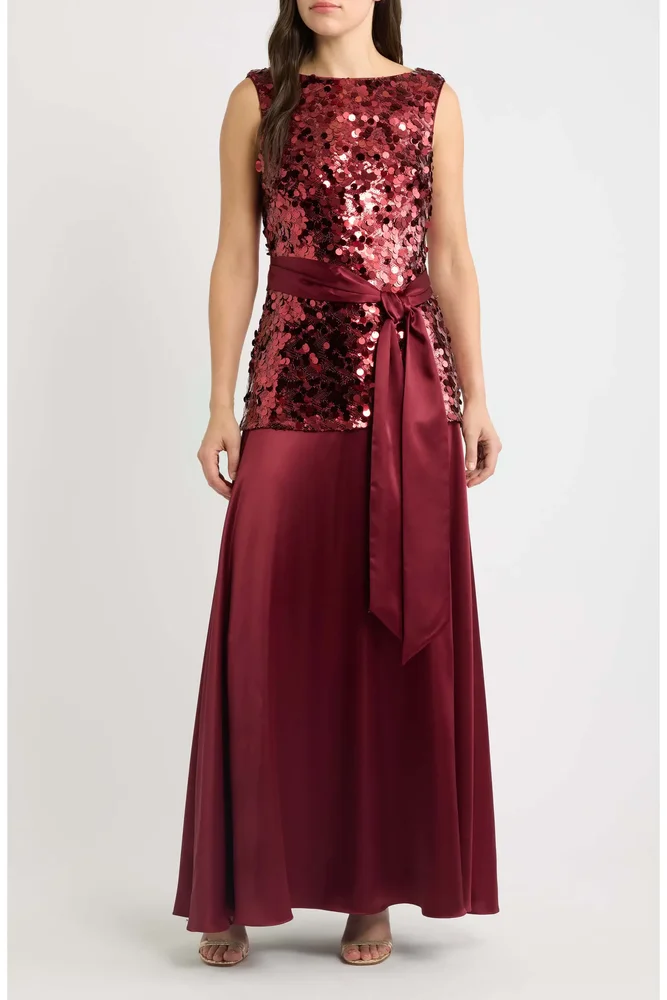 Sequin Mixed Media Gown