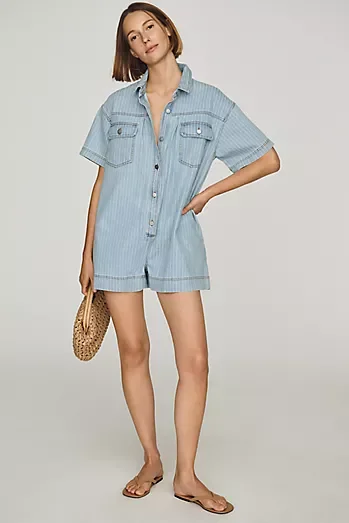 Maeve Cotton Denim Buttondown Romper