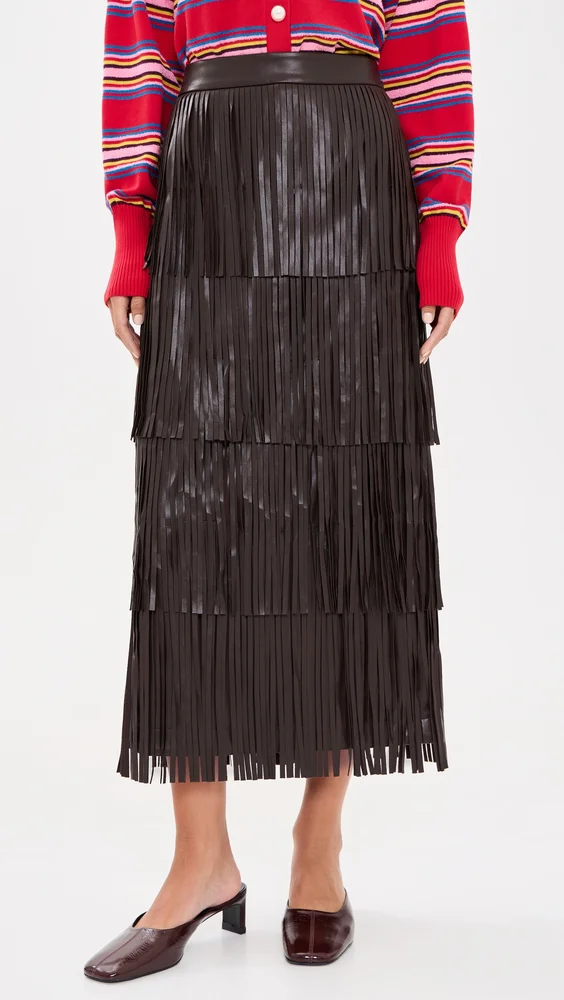 Za Za Faux Leather Fringe Skirt
