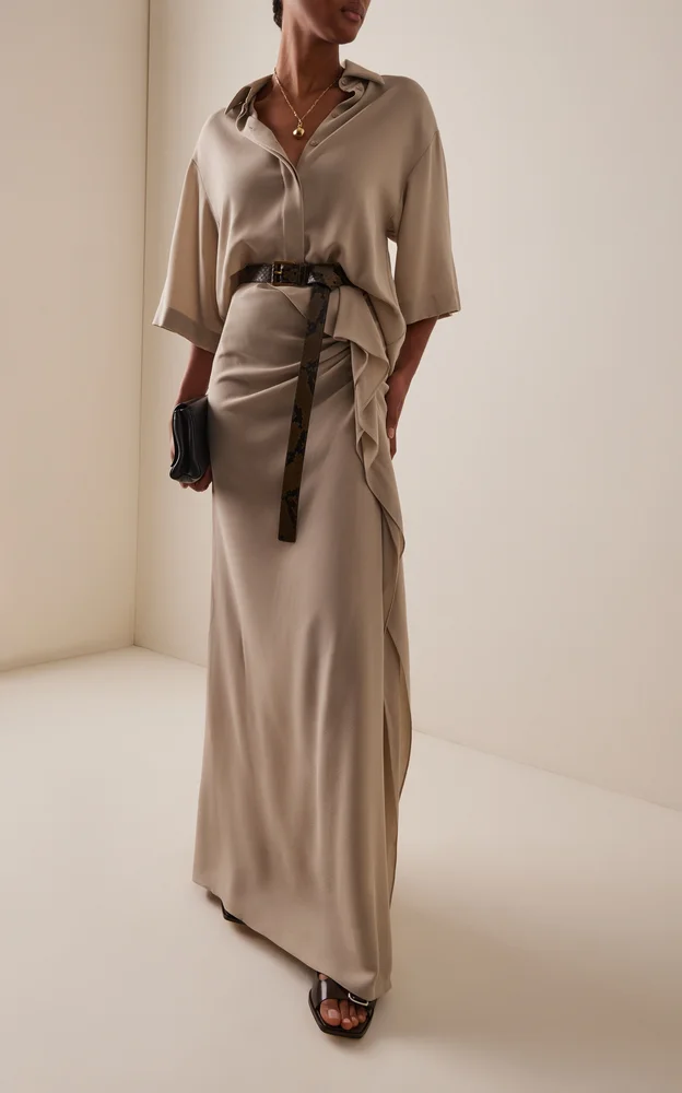 Draped Wool Maxi Skirt