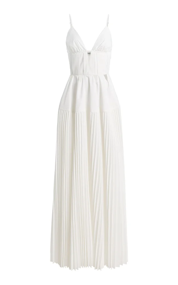 Selene Pleated Crepe Maxi Dress