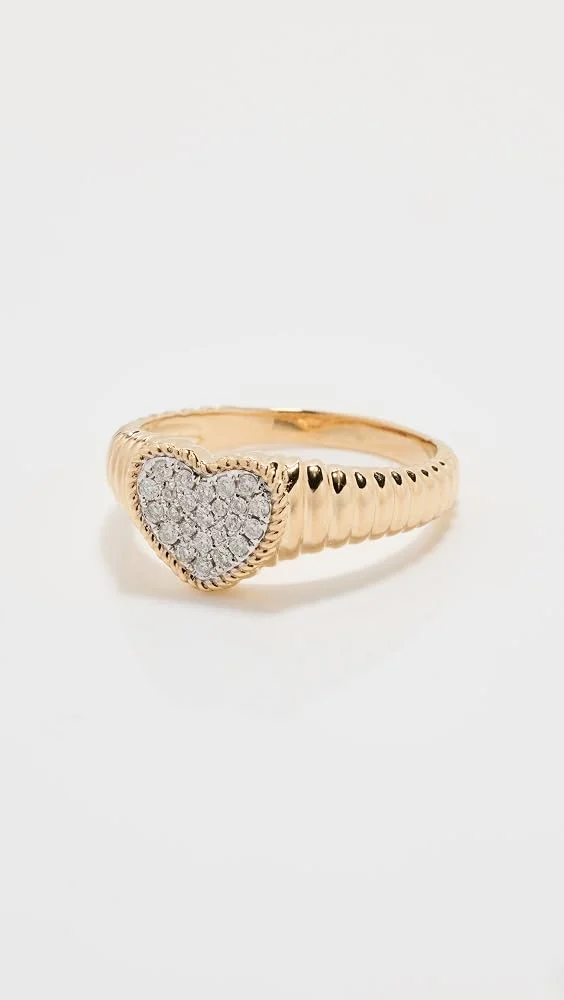 Gold and Diamond Baby Berlingot Heart Signet Ring