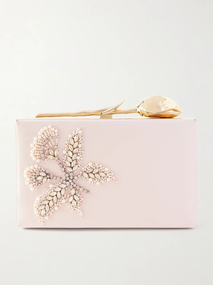 Bloom crystal-embellished satin clutch