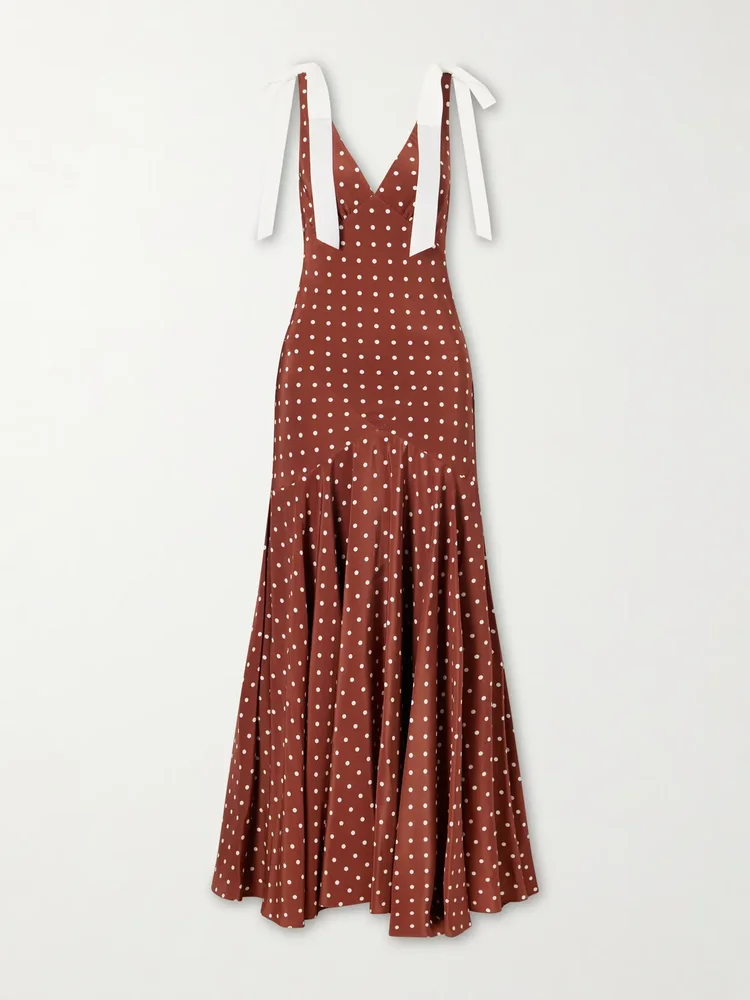 Polka-Dot Silk-Crepe Midi Dress