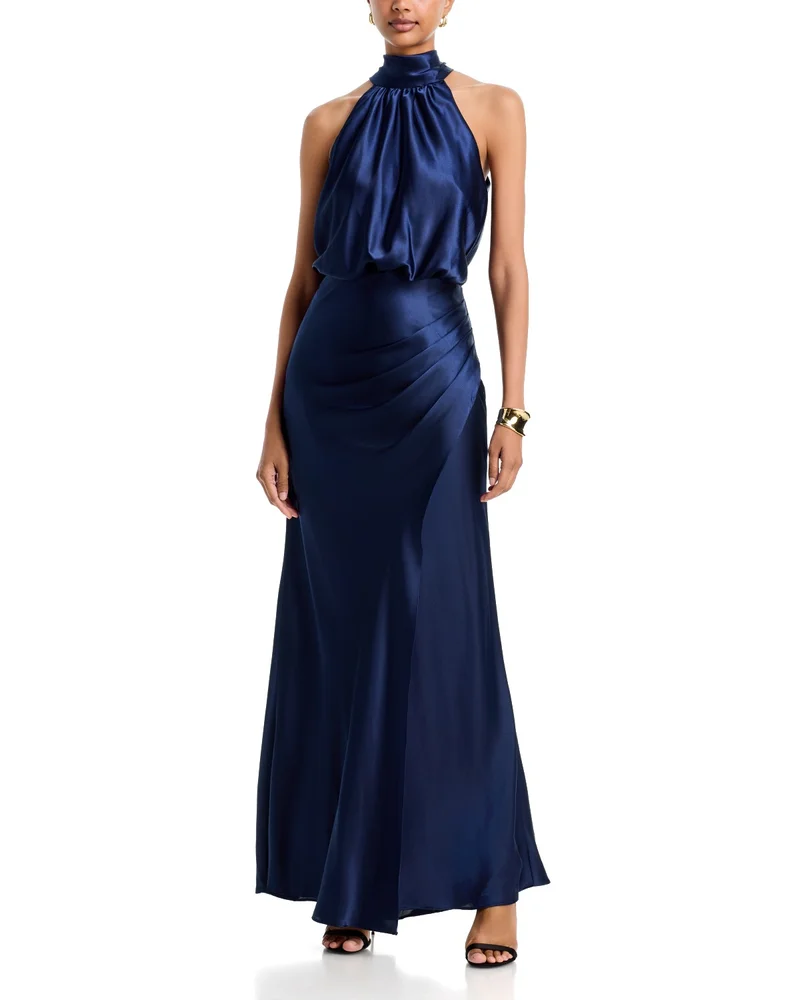 Long Charmeuse Tie Neck Dress - Exclusive