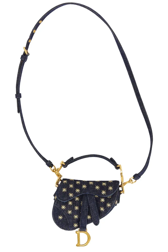 Dior Denim Embroidered Micro Saddle Bag Blue