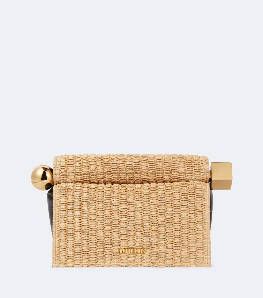 Rond Carré woven raffia-effect clutch
