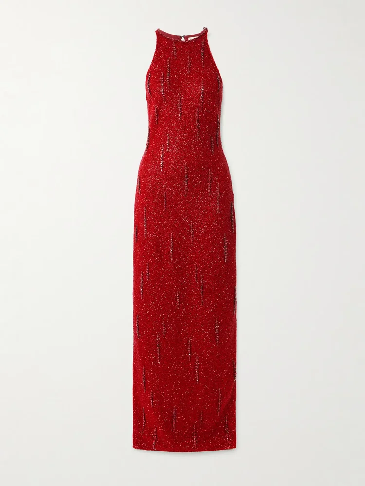 Mimosa embellished stretch-mesh gown